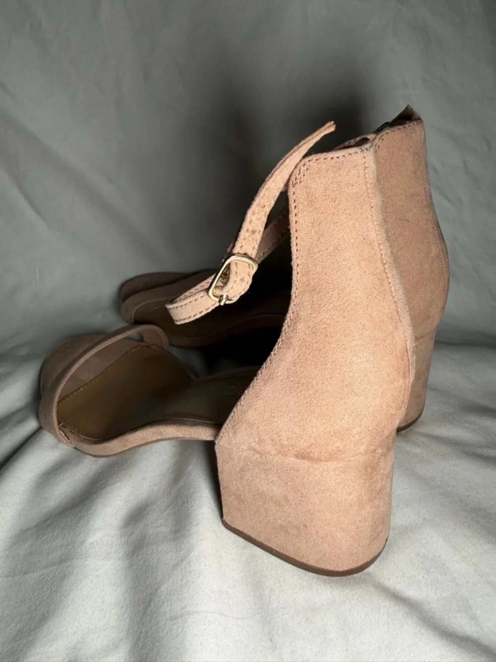Madden Girl Nude Suede Block Heel Sandals